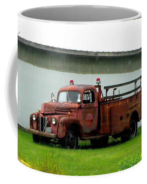 Firetruck Coffee Mug featuring the photograph I used to put it out by Kim Galluzzo