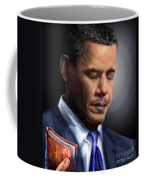 President Of The Usa Coffee Mug featuring the painting In Jesus Christ Name by Reggie Duffie
