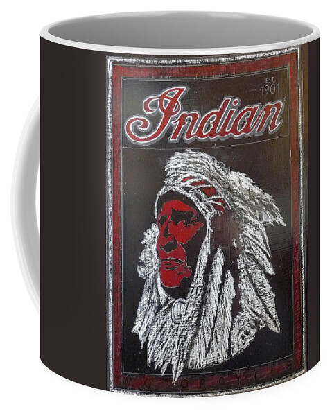 Indian Coffee Mug featuring the painting Indian Motorcycles by Richard Le Page