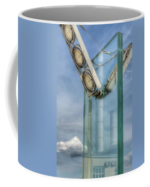 Hdr Coffee Mug featuring the photograph Industrial reflection in a street lamp by Michael Goyberg