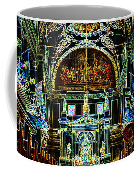 Travelpixpro New Orleans Coffee Mug featuring the digital art Inside St louis Cathedral Jackson Square French Quarter New Orleans Glowing Edges Digital Art by Shawn O'Brien