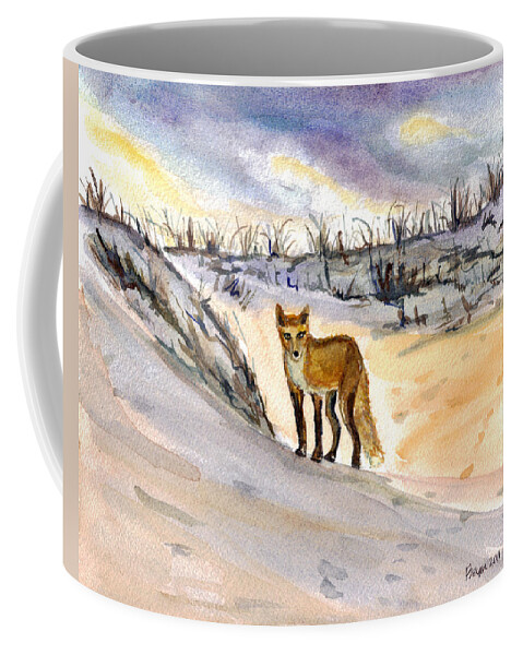 Fox Coffee Mug featuring the painting Jersey Shore Fox by Clara Sue Beym