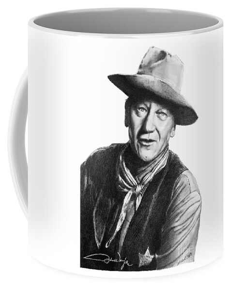 Graphite Coffee Mug featuring the drawing John Wayne Sheriff by Marianne NANA Betts
