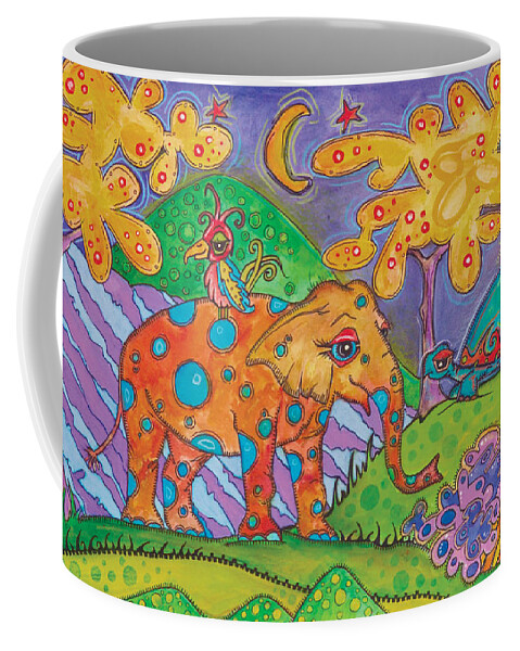 Whimsical Landscape Coffee Mug featuring the painting Jungle Friends by Tanielle Childers