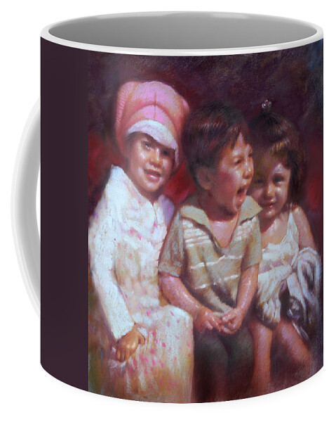 Children Coffee Mug featuring the pastel Just Say Cheese by Ylli Haruni