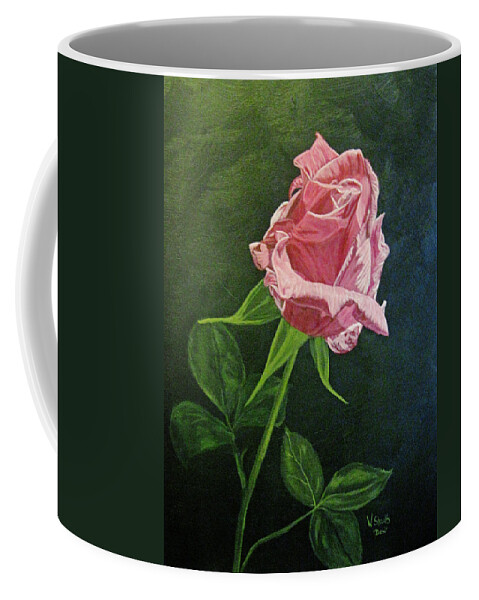 Pink Rose Coffee Mug featuring the painting Kiss of the Morning Sun 2 by Wendy Shoults