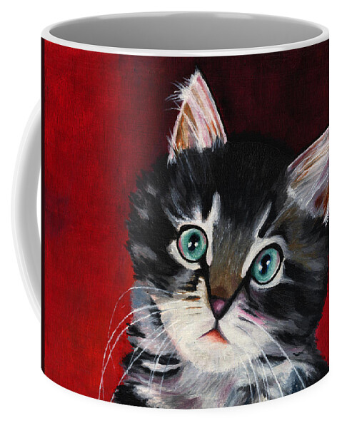 Kitten Coffee Mug featuring the painting Kitten in Red by Vic Ritchey
