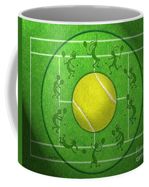 Tennis Coffee Mug featuring the digital art Kokopelli Tennis Grass by Chris Rhynas