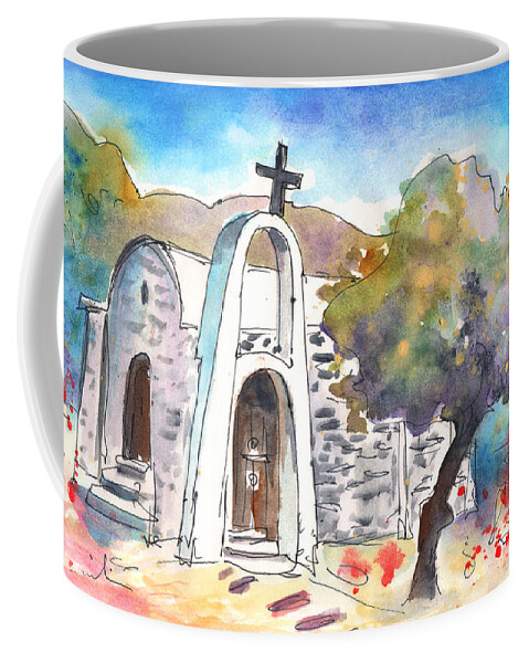 Travel Sketch Coffee Mug featuring the painting Little Church in Elounda by Miki De Goodaboom