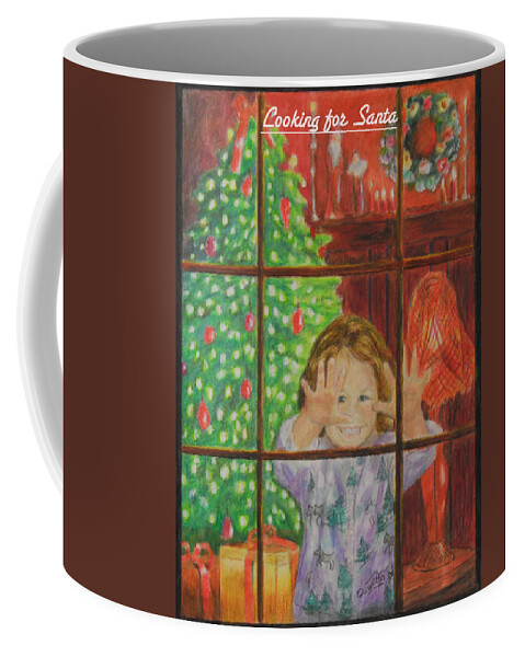 Christmas Card Coffee Mug featuring the drawing Looking for Santa by Quwatha Valentine