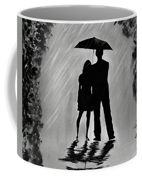 Couple Painting Coffee Mug featuring the painting Love in the Rain Series A by Leslie Allen