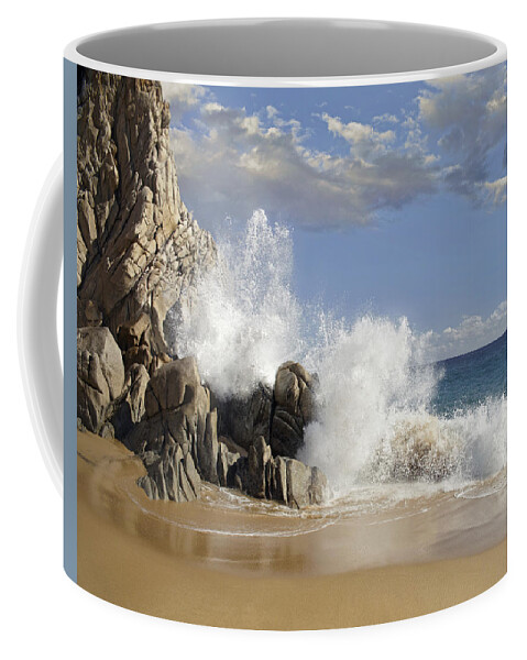 00441443 Coffee Mug featuring the photograph Lovers Beach With Crashing Waves Cabo by Tim Fitzharris