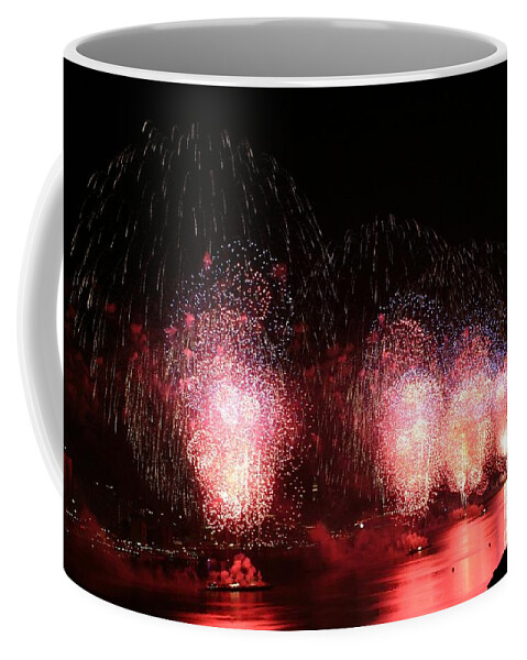 New York City Coffee Mug featuring the photograph Macy's Fireworks On The Hudson by Living Color Photography Lorraine Lynch