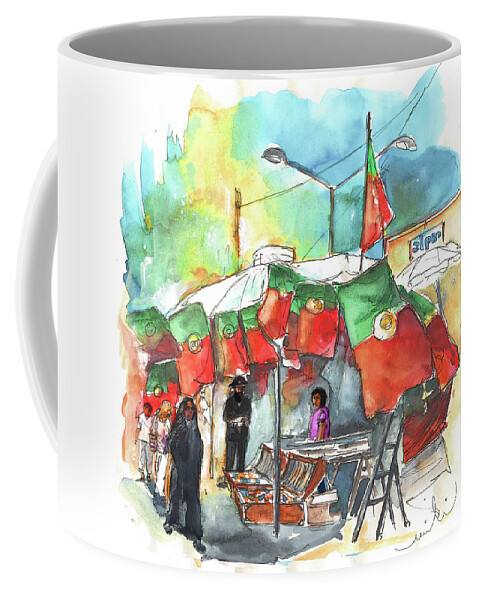 Portugal Coffee Mug featuring the painting Market in Lisbon in Portugal by Miki De Goodaboom