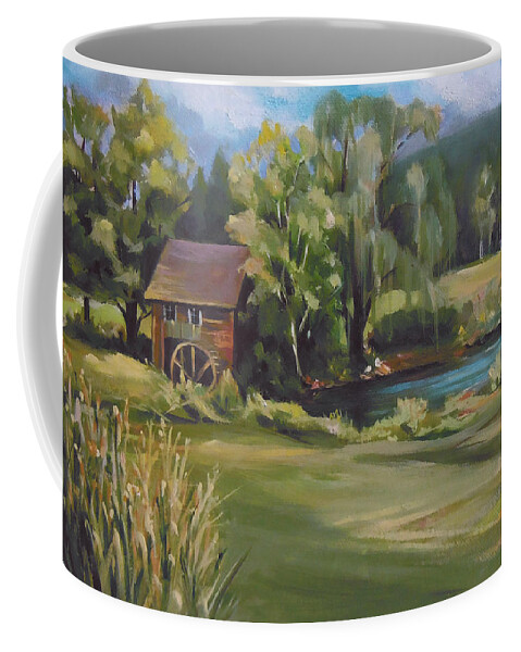 Mill Coffee Mug featuring the painting Mill by the Stream by Nancy Griswold