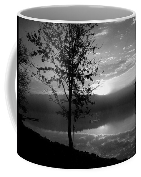 Fishing Coffee Mug featuring the photograph Misty Reflections BW by David Dehner