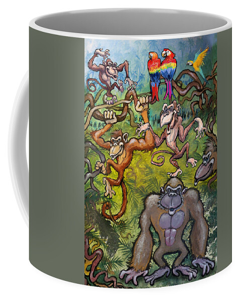 Monkey Coffee Mug featuring the painting Monkeying Around by Kevin Middleton