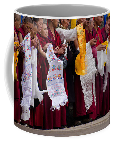 Monks Coffee Mug featuring the photograph Monks Wait for the Dalai Lama by Don Schwartz