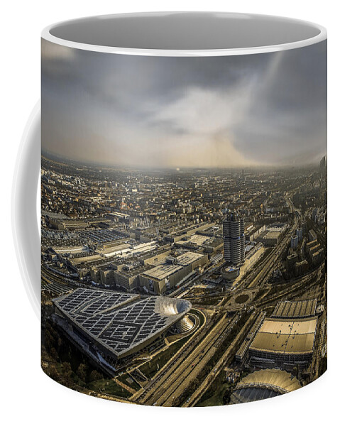 Architecture Coffee Mug featuring the photograph Munich from above - vintage part by Hannes Cmarits