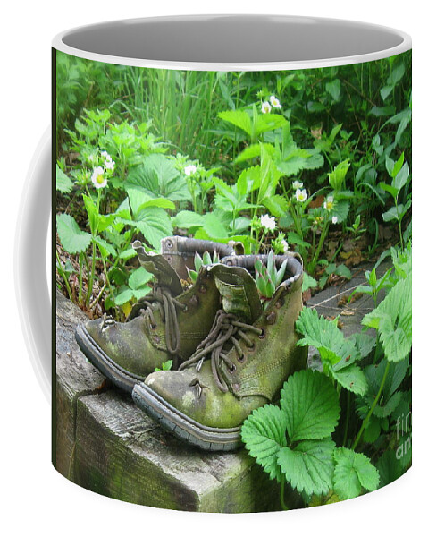 Strawberry Plants Coffee Mug featuring the photograph My Favorite Boots by Nancy Patterson