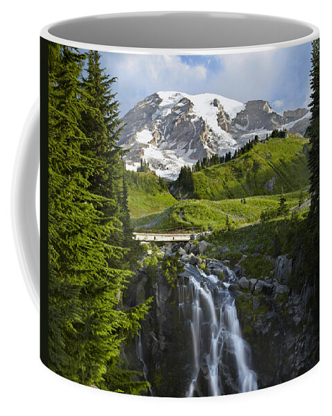 00437812 Coffee Mug featuring the photograph Myrtle Falls And Mount Rainier Mount by Tim Fitzharris