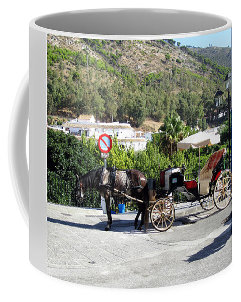 Horse Coffee Mug featuring the photograph No Parking Except Horse Carriage Mijas Spain by John Shiron
