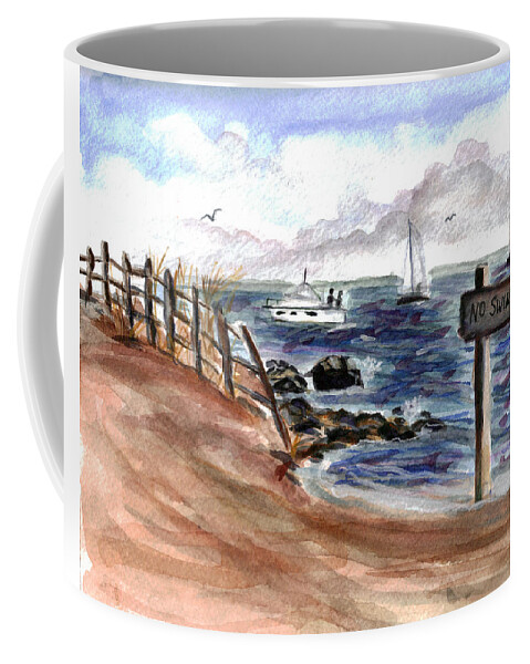 Beach Coffee Mug featuring the painting No Swimming by Clara Sue Beym