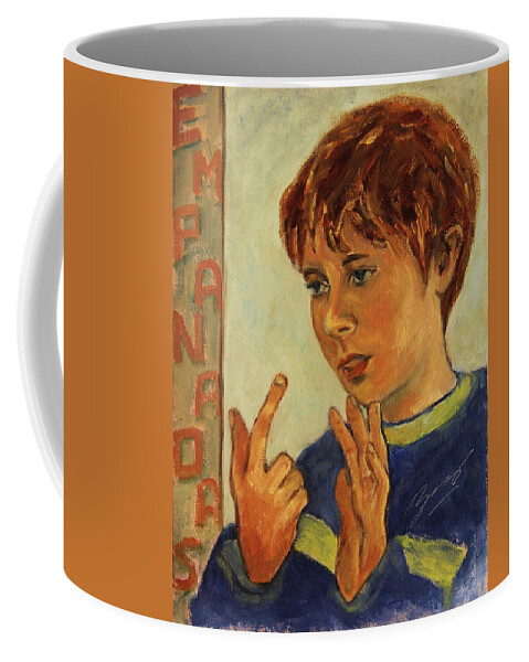 Boy Coffee Mug featuring the painting Oilver Twist by Xueling Zou