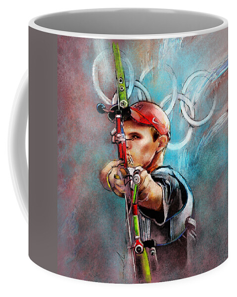 Sports Coffee Mug featuring the painting Olympics Archery 02 by Miki De Goodaboom