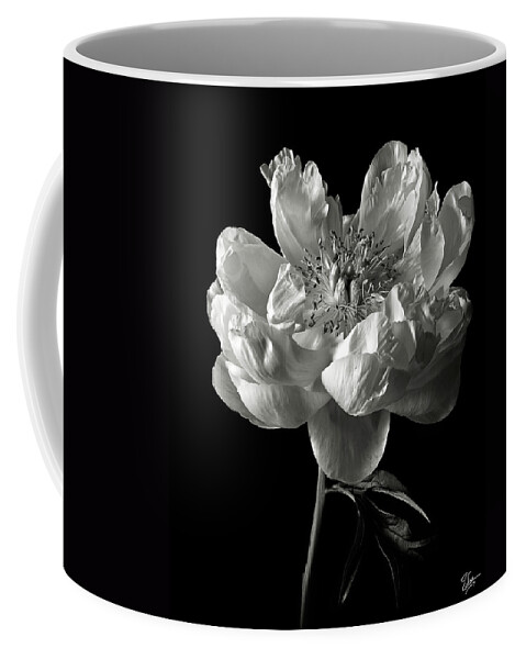 Flower Coffee Mug featuring the photograph Open Peony in Black and White by Endre Balogh
