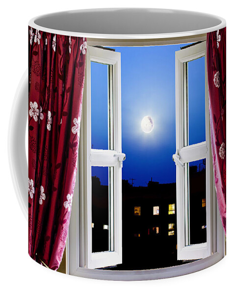 Night Coffee Mug featuring the photograph Open window at night by Simon Bratt