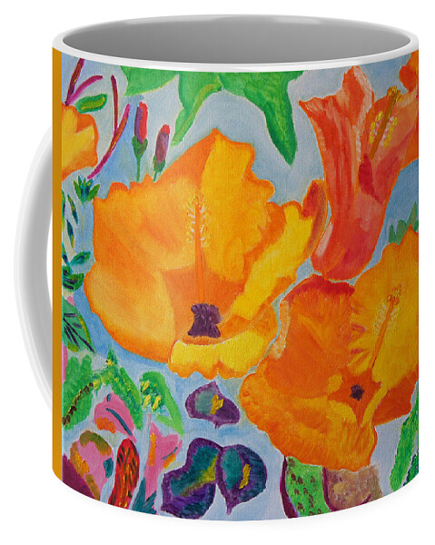 Red-orange Petals Coffee Mug featuring the painting Orange Flowers Reaching for the Sun by Meryl Goudey