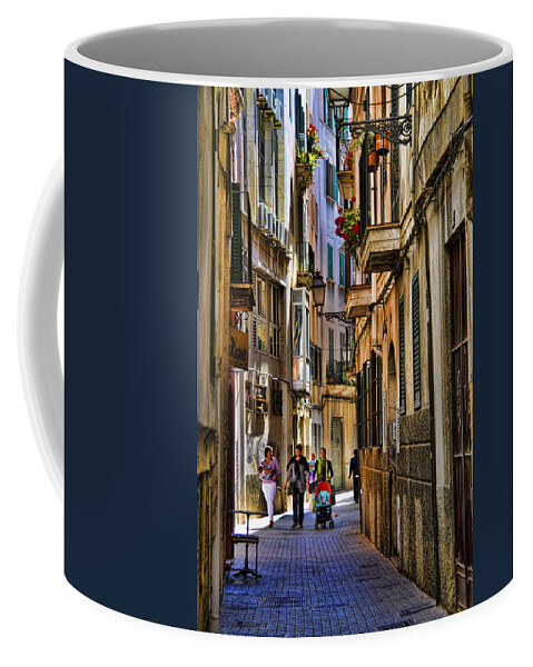 Palma De Majjorca Coffee Mug featuring the photograph Palma Mallorca street scene by David Smith