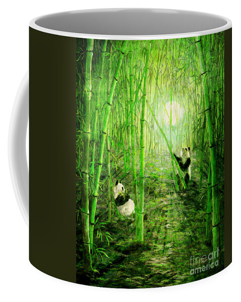 Fantasy Coffee Mug featuring the digital art Pandas in Springtime Bamboo by Laura Iverson