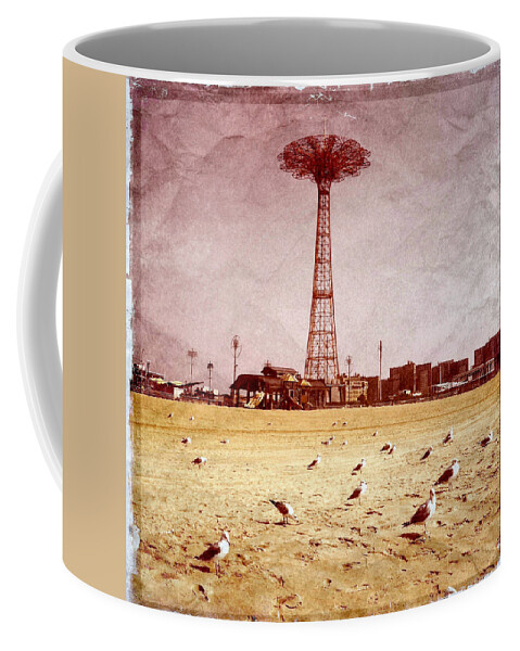 Parachute Jump Coffee Mug featuring the photograph Parachute Jump With Seagulls by Frank Winters
