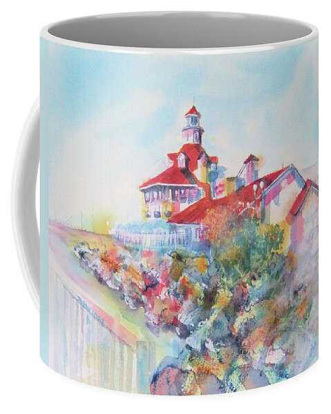 Watercolor Landscape Coffee Mug featuring the painting Party Time at Parker's Lighthouse by Debbie Lewis
