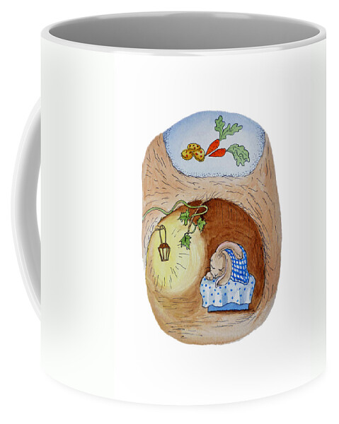Peter Rabbit Coffee Mug featuring the painting Peter Rabbit and His Dream by Irina Sztukowski