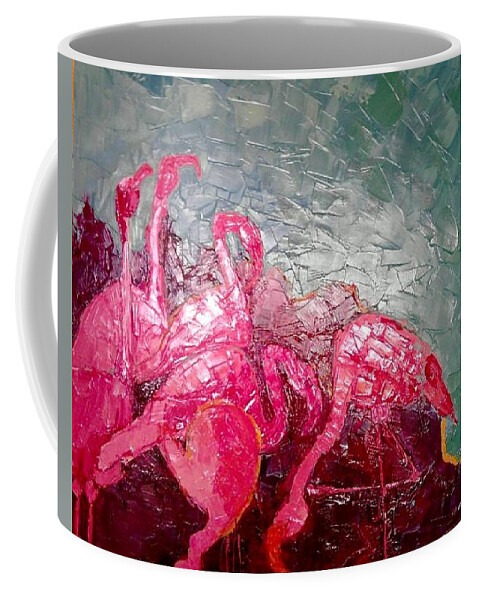 Abstract Coffee Mug featuring the painting Pink Flamingoes by Ana Maria Edulescu