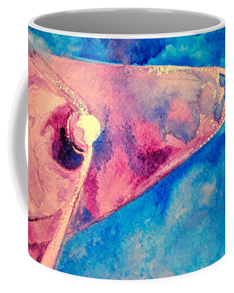 Umphrey's Mcgee Coffee Mug featuring the painting Pink on Blue by Patricia Arroyo