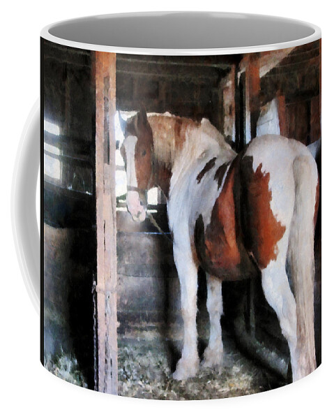 Horse Coffee Mug featuring the photograph Pinto Looking Back by Susan Savad