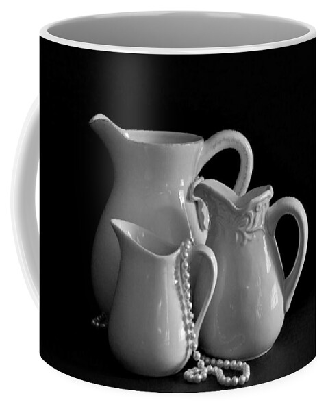 Still Life Coffee Mug featuring the photograph Pitchers by the Window in Black and White by Sherry Hallemeier