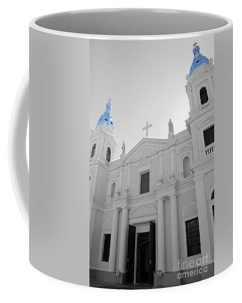 Travelpixpro Coffee Mug featuring the photograph Ponce Puerto Rico Cathedral of Our Lady of Guadalupe Color Splash Black and White by Shawn O'Brien