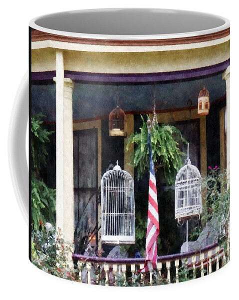Porch Coffee Mug featuring the photograph Porch With Bird Cages by Susan Savad