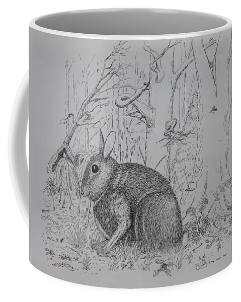 Nature Coffee Mug featuring the drawing Rabbit In Woodland by Daniel Reed