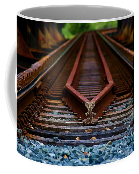 Railway Coffee Mug featuring the pyrography Railway track leading to where by Blair Stuart