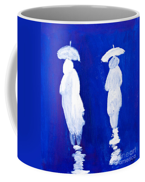 Art Coffee Mug featuring the painting Rain Walkers by Simon Bratt