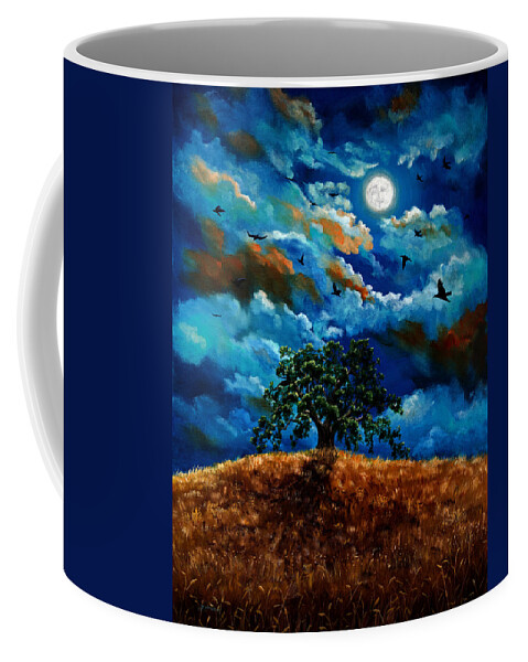 Ravens Coffee Mug featuring the painting Ravens in a Moonlit Landscape by Laura Iverson