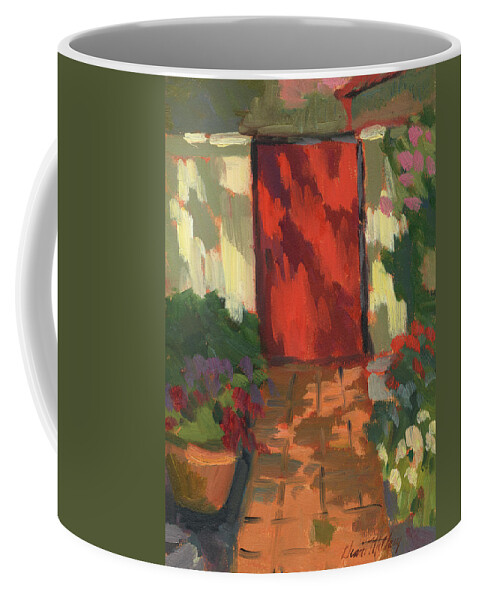 Red Door Coffee Mug featuring the painting Red Door - Shadow and Light by Diane McClary