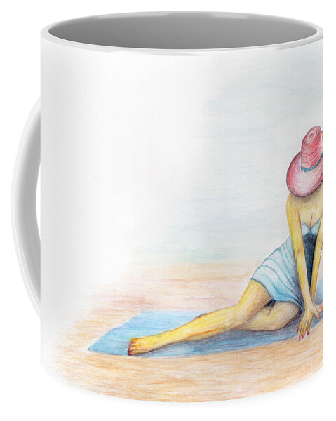 Female Form Coffee Mug featuring the drawing Red hat lady by Tatiana Fess