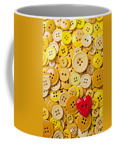 Red Heart Coffee Mug featuring the photograph Red heart and yellow buttons by Garry Gay